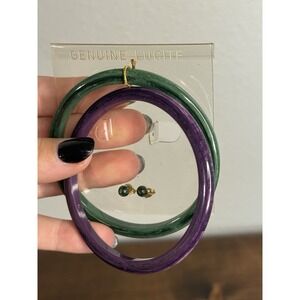 Vintage Authentic Marbled Lucite Bangle Bracelets Lot Set Of 2 Purple And Green